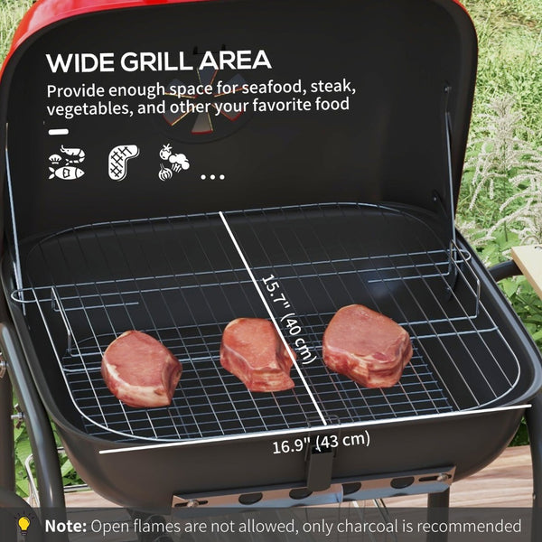 English Elm Outsunny Portable Charcoal Grill with Side Tables Wheels and Shelf for Backyard Camping W2225P174309