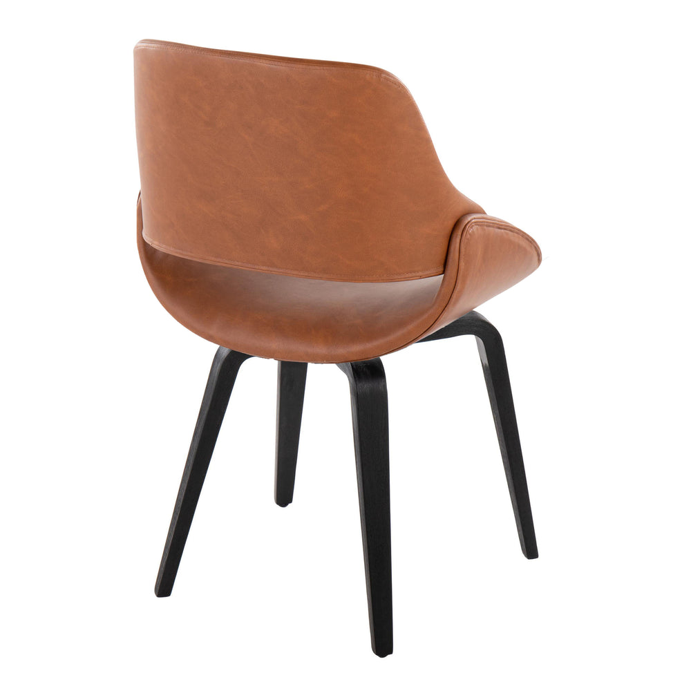 English Elm Fabrico Mid-Century Modern Accent Chair in Faux Leather with Curved Back & Black Wood Legs, Set of 2 Camel B202S01230