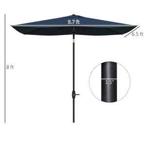 English Elm Outsunny 6.5' X 10' Market Umbrella - Stylish Blue Patio Shade With Crank & Adjustable Tilt Features W2225P200818-GIGA