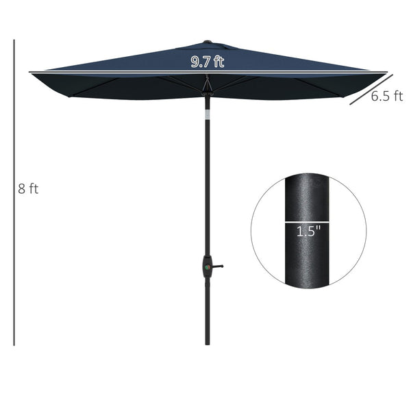 English Elm Outsunny 6.5' X 10' Market Umbrella - Stylish Blue Patio Shade With Crank & Adjustable Tilt Features W2225P200818-GIGA