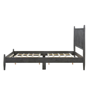 English Elm Mid-Century Queen Platform Bed with Vertical Slat Headboard, Low-Profile Wooden Frame, No Box Spring Needed Gray 60.25 L x 25 W x 6 H B011P211339