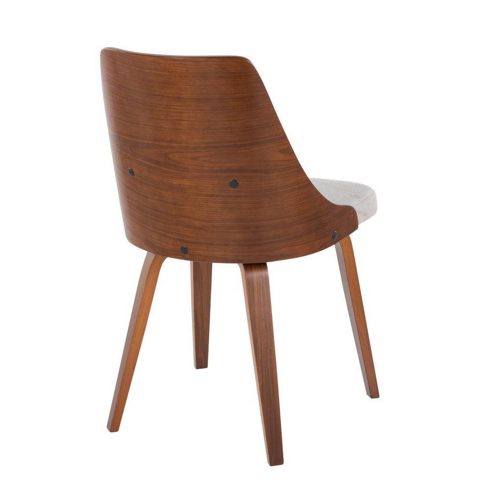 English Elm Anabelle Mid-Century Dining Chair Set of 2 — Walnut Bent Wood Frame, Grey Padded Upholstery Comfort B202S01163