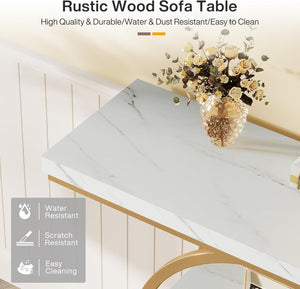 English Elm 41.3" Industrial 4-tier Narrow Console Table with Circular Metal Frame and Rustic Wood Shelves White+Gold T3971P418239