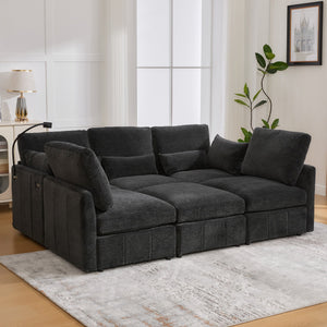 English Elm Modern Sectional Sofa: Versatile U-Shaped Couch With Usb Ports, Movable Ottoman & Lumbar Pillows N719S002050B