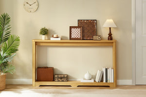 English Elm 70.1"corrugated textured storage table for entryway or behind sofa, waterproof 1.18" top, durable design Natural W1162P339115