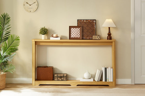 English Elm 70.1"corrugated textured storage table for entryway or behind sofa, waterproof 1.18" top, durable design Natural W1162P339115