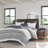 INK+IVY Mila Global Inspired 3 Piece Cotton Duvet Cover Set with Chenille Tufting II12-1251 Gray