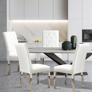 English Elm Set of 2 Modern Dining Chairs Plush Chenille Upholstery with Button-Tufting, S-Springs & Stainless Steel Legs Beige D772095826