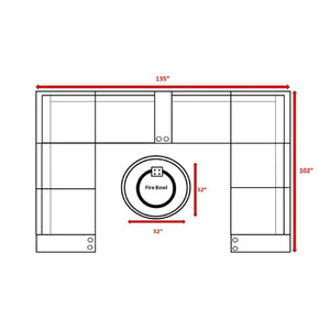 English Elm 6-Person Luxury Patio Seating Set with Concrete Fire Pit, HDPE Wicker, Plush Cushions, Turnkey Outdoor Retreat Espresso B120S00199