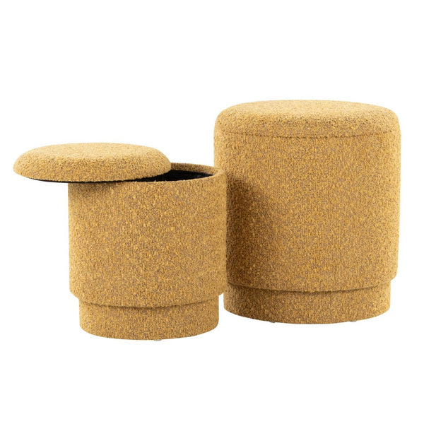 English Elm Ottoman Set Nesting Storage Cubes Upholstered in Rich Fabric for Modern Living Spaces Yellow B202P471504