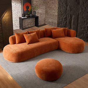 English Elm 134.63'' Oversized L-Shape Sectional Sofa With Ottoman - Modern Comfort For Living Room In Orange W876S00313