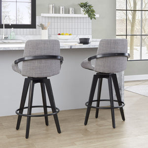 English Elm Fixed-height Swivel Counter Stools with Faux Leather Seats and Chrome Footrest Set of 2 B202S01806