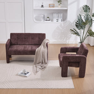 English Elm Nordic Ergonomic Double Armchair Upholstered Chenille Two-Seater Sofa 550lb Capacity Compact Lounge Chair WINE RED W395P380533