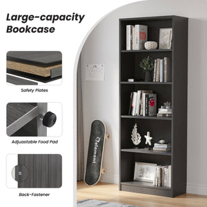 English Elm Bookcase Durable 3-Shelf Wood Freestanding Bookcase with Adjustable Shelves for Home Office Storage Grey T3623P381123