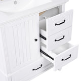 English Elm 30" Bathroom Vanity With Sink, Bathroom Cabinet With A Door, Three Drawers, Solid Wood Legs & Mdf Board, Adiustable Foot Pads, White