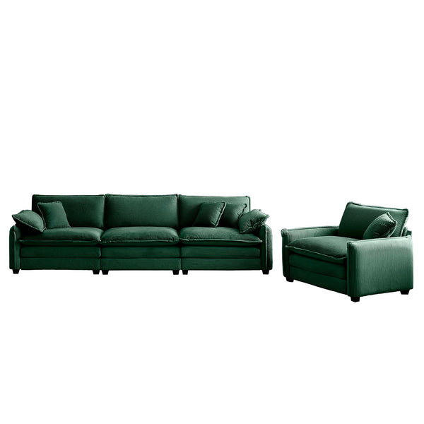 English Elm Mid-Century Modern Sofa Set - Stylish 2-Piece Green Corduroy Furniture With 4 Pillows For Comfort W714S00736