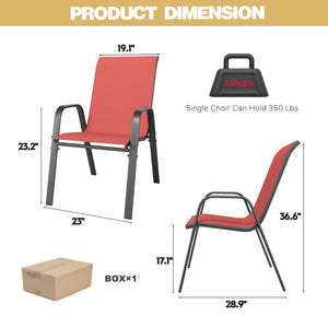 English Elm 5-piece Outdoor Dining Set Wood Grain Table Stackable Chairs Uv Resistant Patio Black+Red W3979S00034
