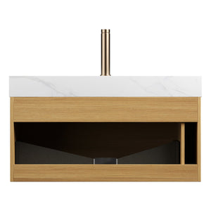 English Elm NYAH 36" Sintered Stone Vanity Top with White Ceramic Undermount Basin Carrara Marble Look, Durable Finish W2615P346342
