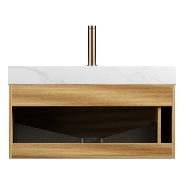 English Elm NYAH 36" Sintered Stone Vanity Top with White Ceramic Undermount Basin Carrara Marble Look, Durable Finish W2615P346342