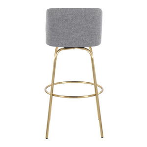 English Elm Toriano 30" Barstool Set Of 2 - Stylish Grey Fabric & Gold Metal Swivel Design For Modern Spaces B202S00656-GIGA