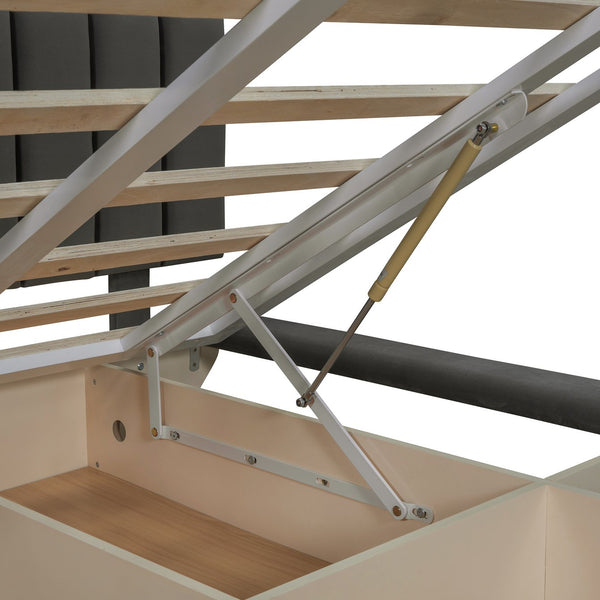 English Elm Queen Upholstered Floating Bed with LED Lighting, Hydraulic Lift, 4 Storage Drawers, Velvet Luxury Gray SF000132AAE