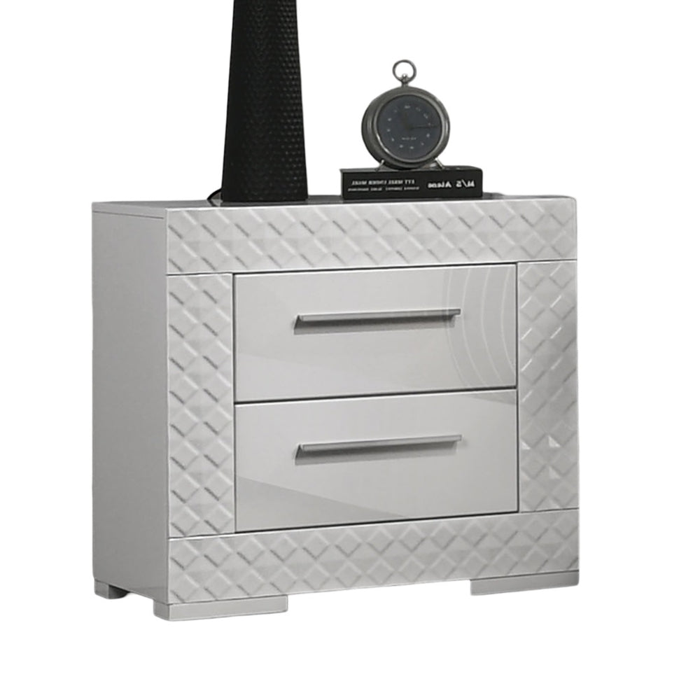 English Elm White High Gloss Nightstand 25.5"W x 15.5"D Modern Glam 2-Drawer Engineered Wood Chrome Legs B2741P325721