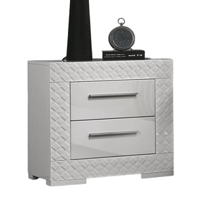 English Elm White High Gloss Nightstand 25.5"W x 15.5"D Modern Glam 2-Drawer Engineered Wood Chrome Legs B2741P325721
