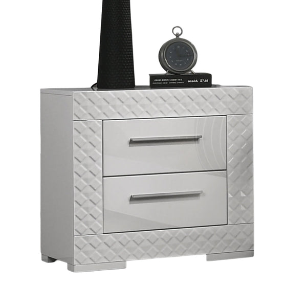 English Elm White High Gloss Nightstand 25.5"W x 15.5"D Modern Glam 2-Drawer Engineered Wood Chrome Legs B2741P325721