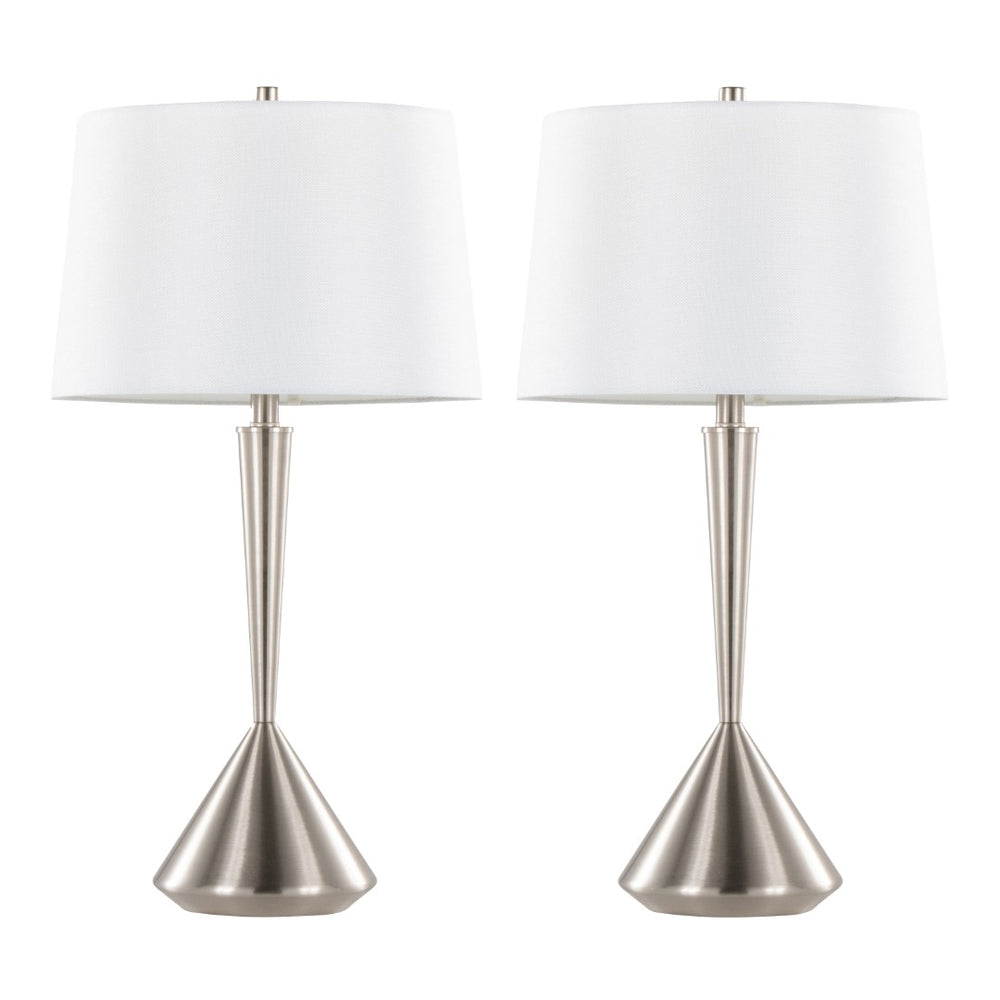 English Elm Metal Brushed Nickel Pair Table Lamps Linen Tapered Shade Bedroom Living Room B202P471589