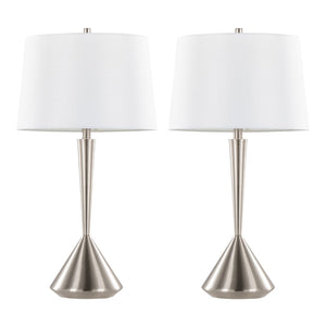 English Elm Metal Brushed Nickel Pair Table Lamps Linen Tapered Shade Bedroom Living Room B202P471589