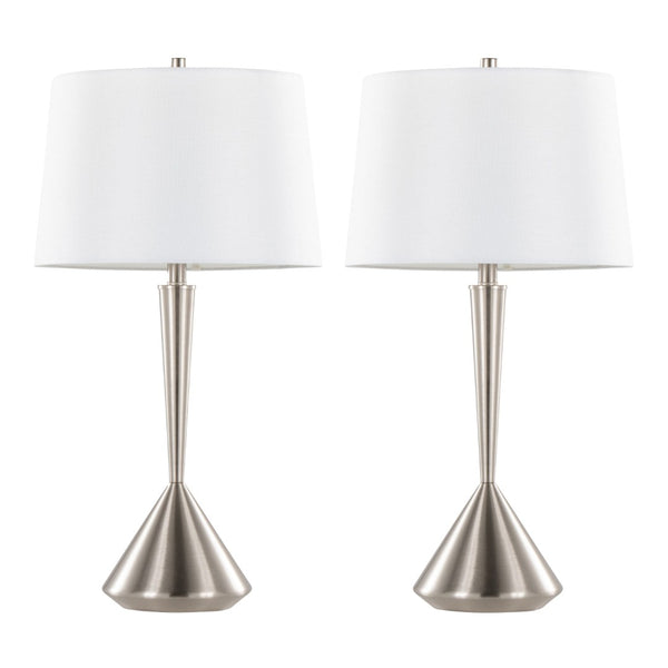 English Elm Metal Brushed Nickel Pair Table Lamps Linen Tapered Shade Bedroom Living Room B202P471589