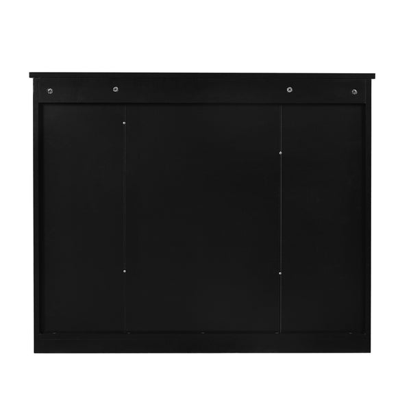 English Elm 35'' Modern Wall Medicine Cabinet with Mirror, Black MDF Storage, Soft-Close Hinges, Towel Rod, Adjustable Shelves N710P197128B