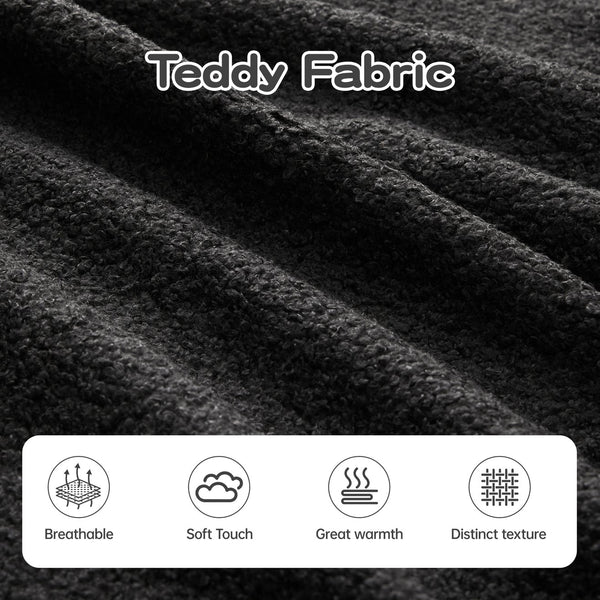 English Elm 135" Plush Teddy Fabric 4-Seat Modular Sofa No Assembly Cloudlike 32D High‑Resilience Comfort Lounge Black W714S01427