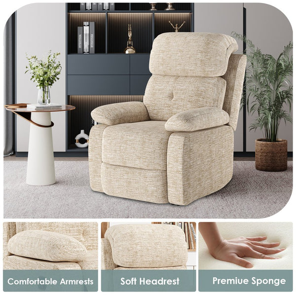 English Elm Small Recliner Chair with Padded Cushioning and Acacia Wood Frame, Easy Assembly, 330lb Capacity Sand T3623P408690