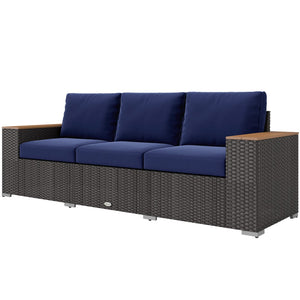 English Elm 3-seat Handwoven Pe Rattan Outdoor Sofa with Steel Frame and Washable Cushions T3971S00084