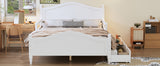 English Elm Full Size Wood Platform Bed With Guardrails On Both Sides and Two Storage Drawers ,White