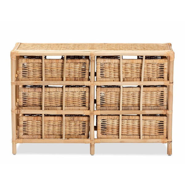 English Elm Modern Woven Rattan Six Drawer Cabinet Bohemian Storage for Bedroom or Living Room B2750P470040