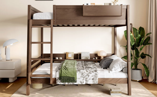 English Elm Full Pine Bunk Bed with Integrated Bookshelves Guardrails and Detachable Frame Wood W5316S00013