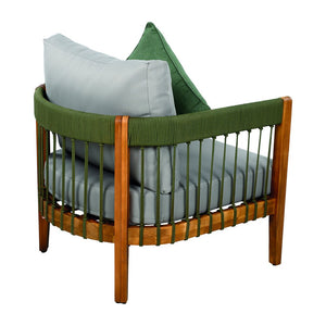 English Elm Christopher Knight Home® - Acacia Wood Outdoor Club Chair with Handwoven Rope, Curved Back & Water-Resistant Cushions for Patio Green,Natural+Grey N767P265743E