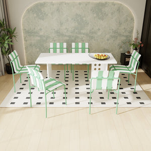 English Elm 4-Pack Modern Striped Color Block Chairs with Weatherproof PP Seats and Heavy-Duty Metal Legs for Indoor Outdoor Seating Haze Green,White W3450P322875