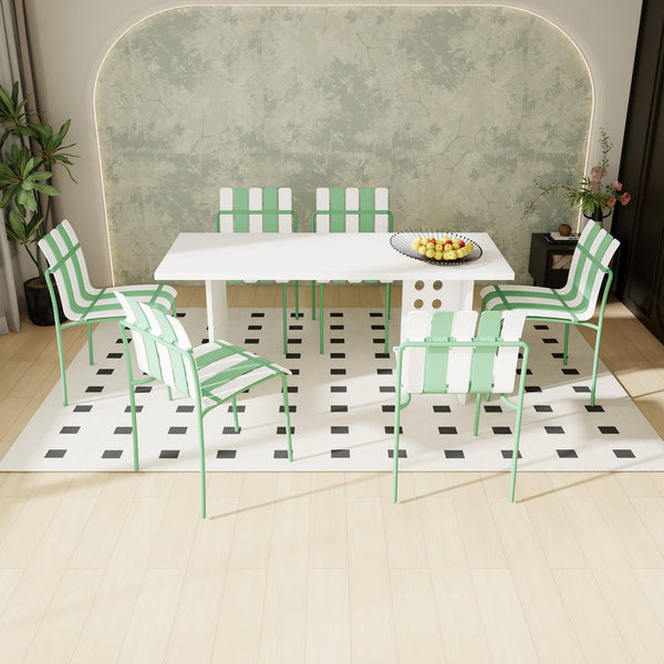 English Elm 4-Pack Modern Striped Color Block Chairs with Weatherproof PP Seats and Heavy-Duty Metal Legs for Indoor Outdoor Seating Haze Green,White W3450P322875