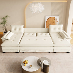 English Elm 109.5" Oversized U-shaped Sectional Sleeper Chenille Modular Sofa with Usb Ports Beige+White W1885S00438