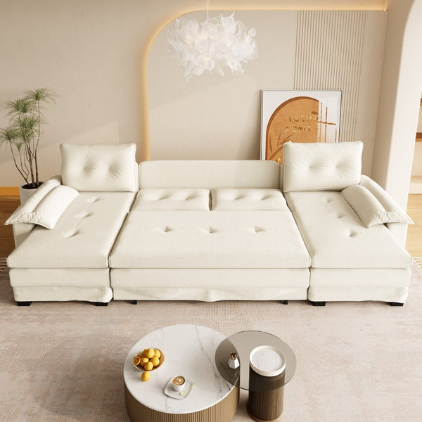 English Elm 109.5" Oversized U-shaped Sectional Sleeper Chenille Modular Sofa with Usb Ports Beige+White W1885S00438