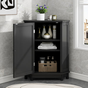 English Elm Black Triangle Corner Bathroom Cabinet with Adjustable Shelves, Modern MDF Storage Organizer, 70lb Capacity, Space-Saving Design N725P172615B