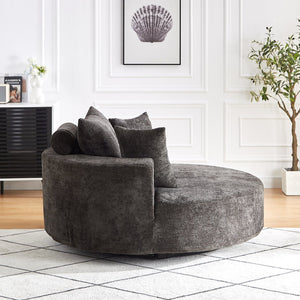 English Elm 55''L Chenille Foam Single Swivel Chair with Plush Backrest Pillow, 360° Smooth Recline for Living Room Lounge Comfort Black W834S00351