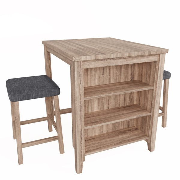 English Elm Dante Oak 3 Piece Counter Height Dining Set with Shelved Base and Linen Stools B2749P413180