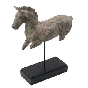 English Elm 14x4.5x17" Antique-style Horse Statue on Iron Base — Stone Resin Tabletop Sculpture for Classic Transitional Decor W2078P314946