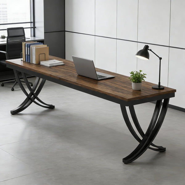 English Elm Computer Desk Two Person Wood Grain Workstation with Drawers for Shared Home Office T3971P453663