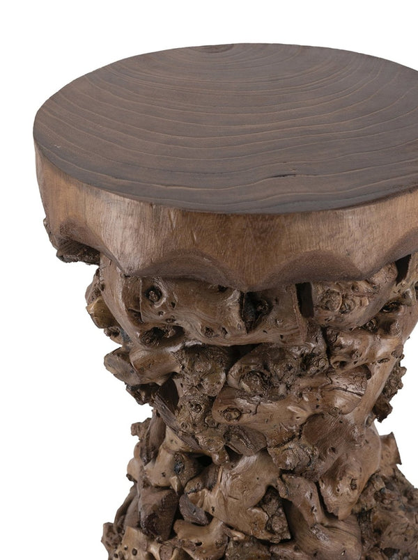 English Elm 11.8x11.8x18.1" Paulownia Wood Sculptural Side Table with Mosaic Hourglass Base W2078P461603