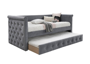 English Elm Contemporary Button Tufted Daybed Gray Burlap Upholstery Trundle Guest Sleeping B011S02046